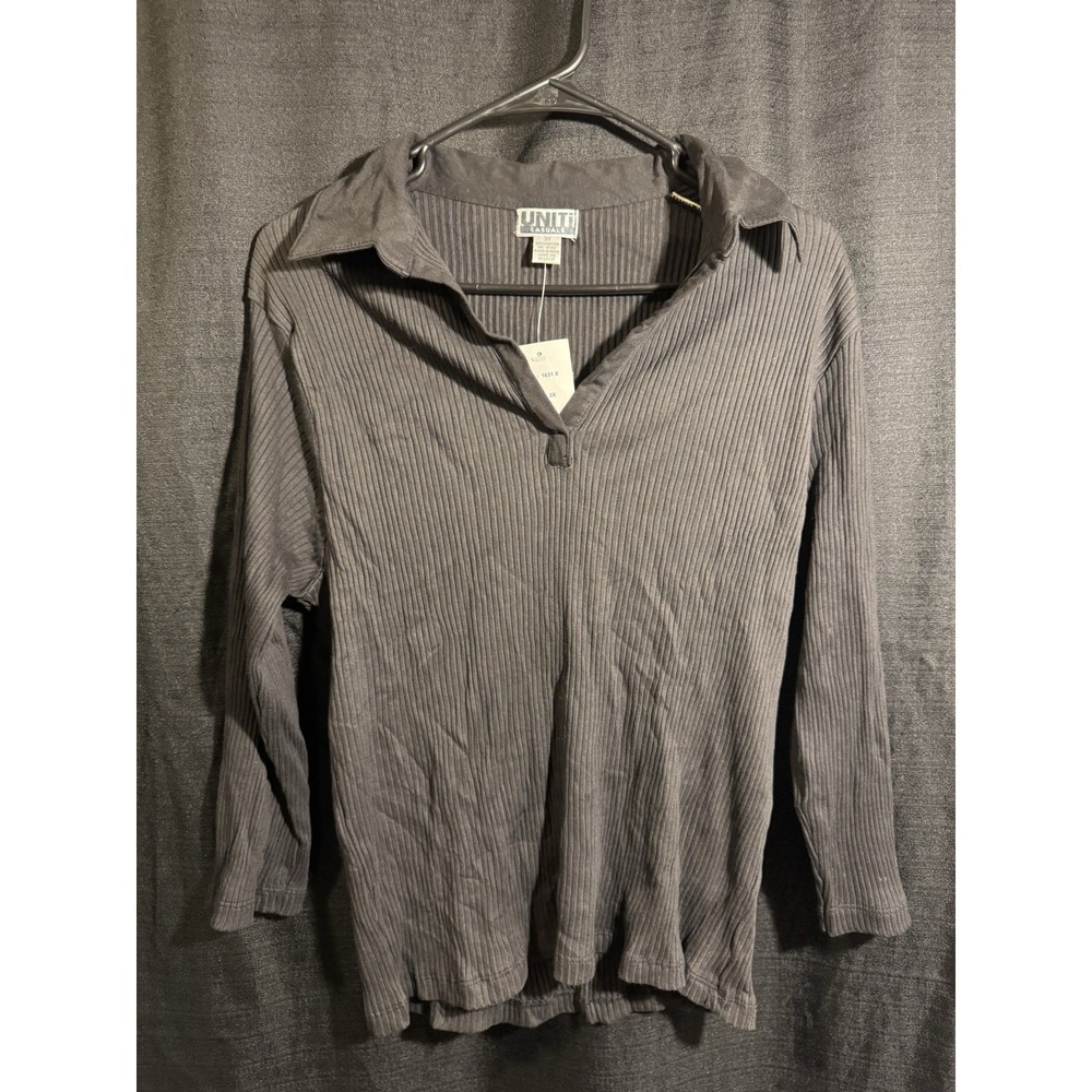 Uniti Casuals 3X NWT Black Ribbed 100% Cotton Collared Pullover Top